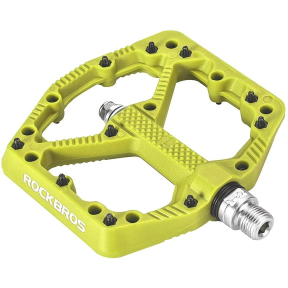 ROCKBROS Bicycle Pedals Nylon Fiber Bearing Bicycle Flat Platform Pedals Non-Silp/Light Moist/Flange Surface/High Speed Bearing for Moutain Bike MTB 9/16" Green