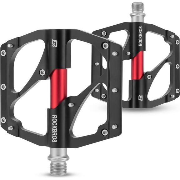 ROCKBROS Mountain Bike Pedals MTB Pedals Flat Bicycle Pedals for Mountain Road Bike Platform Pedals Aluminum 9/16" Sealed Bearing Metal MTN Bike Pedals Black
