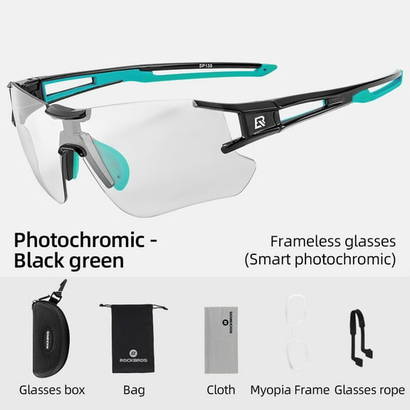 ROCKBROS Outdoor Sports Cycling Photochromic Sunglasses Rimless Lightweight High Elasticity Impact Resistance with Built-in Myopia Frame Rubber Stitching Sunglasses