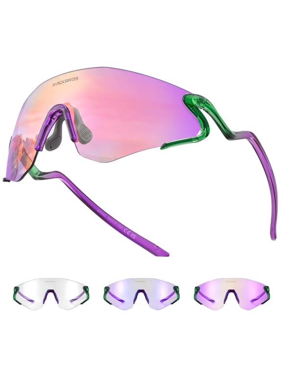 Photochromic Sports Sunglasses for Men Women, UV400 Light Adaptive Eyewear with Detachable Inner Frame for Cycling Running Pickleball Outdoor Sports