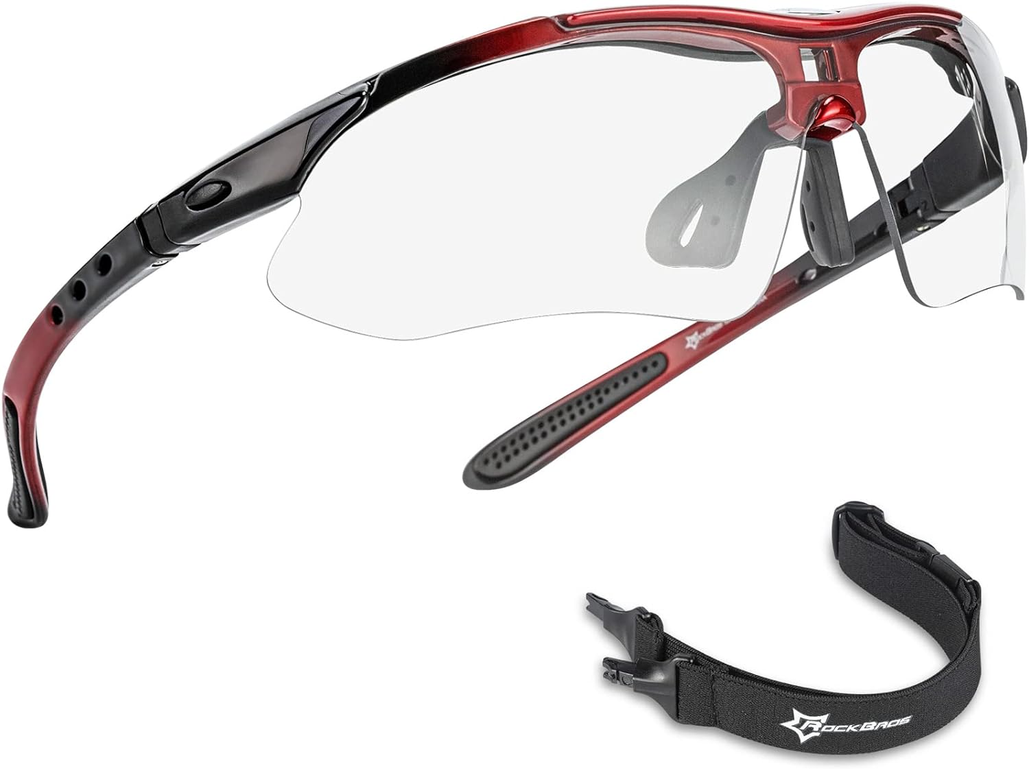 ROCKBROS Photochromic Cycling Sunglasses - UV400, Polarized, Lightweight - Black/Red Frame, Model 10125