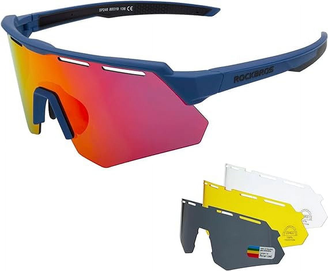 ROCKBROS Polarized Cycling Glasses with 4 Interchangeable Lenses Baseball Sunglasses for Men Womens UV400 Sports Sunglasses