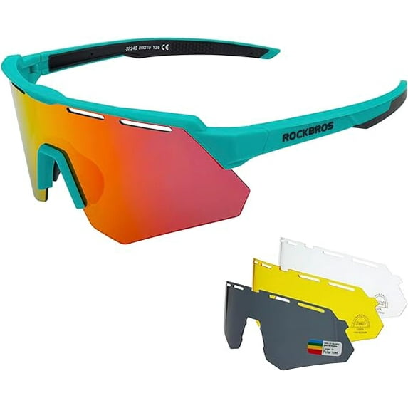 ROCKBROS Polarized Cycling Glasses with 4 Interchangeable Lenses Baseball Sunglasses for Men Womens UV400 Sports Sunglasses