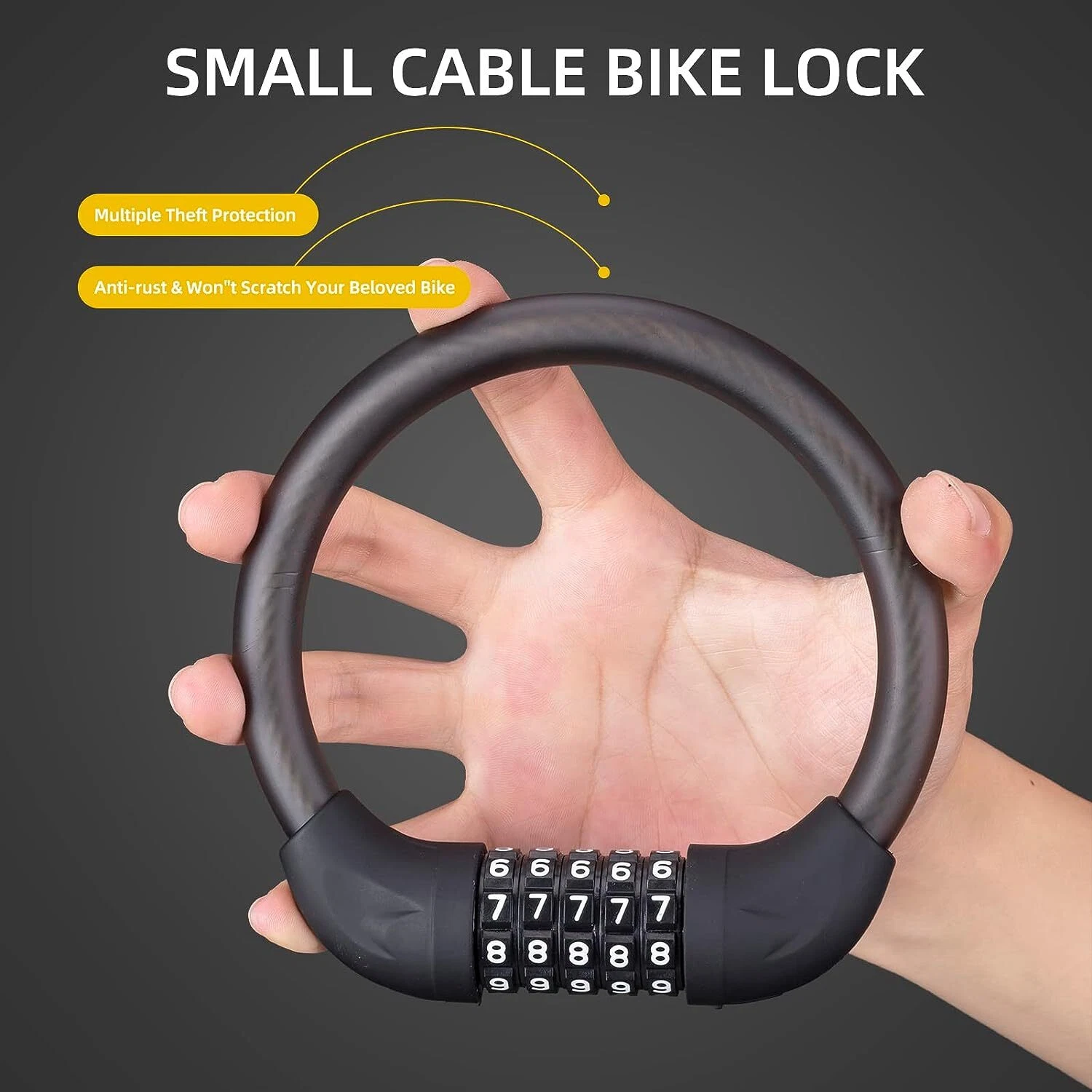 ROCKBROS Security 4 Digit Combination Bike Cable Lock Heavy Duty Mini D ...