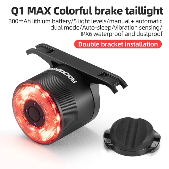 ROCKBROS Smart Brake Sensing Bike Tail Light, Aluminum, Waterproof, USB-C Rechargeable, for Mountain & Road Bikes