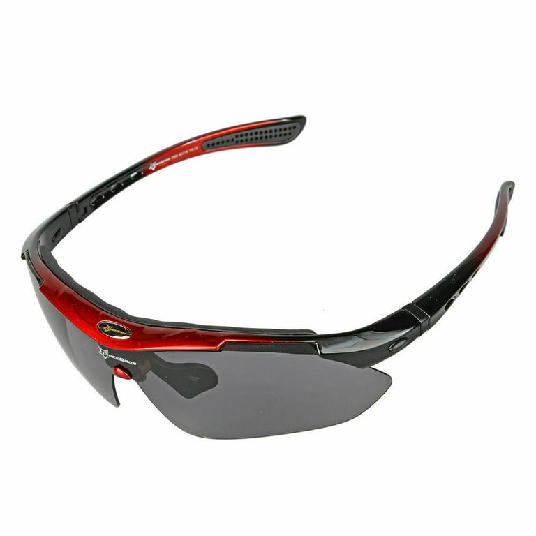ROCKBROS Cycling Glasses Sport Sunglasses Polarized with 5 Lens Myopia Frame Running Fishing UV400 Men Women, Adult Unisex, Size: One size, Red