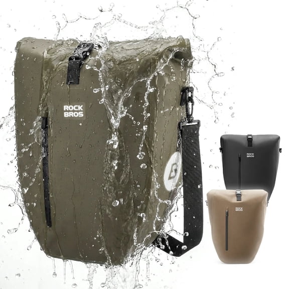 ROCKBROS Waterproof Bike Pannier Bag 20L, Dark Green Bike Rack Bag with Reflective Design & Adjustable Shoulder Strap for Commuters, Urban Cyclists