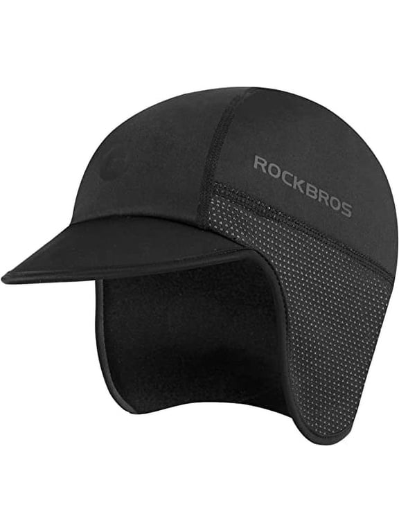 Winter Cycling Caps Hat for Men Women Windproof Cycling Hat with Sun Visor Under Helmet Liner Black