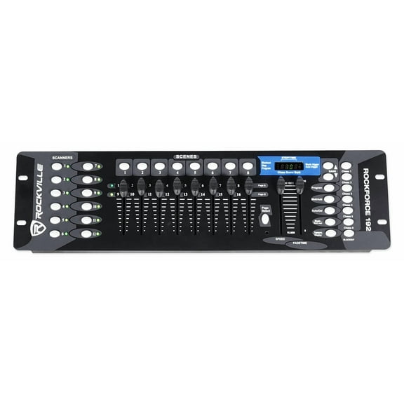 ROCKFORCE 192-Channel DMX Controller for DJs, Sound Activated Lighting Effects 30 Scene Banks LCD Display Live Performance Equipment, Black