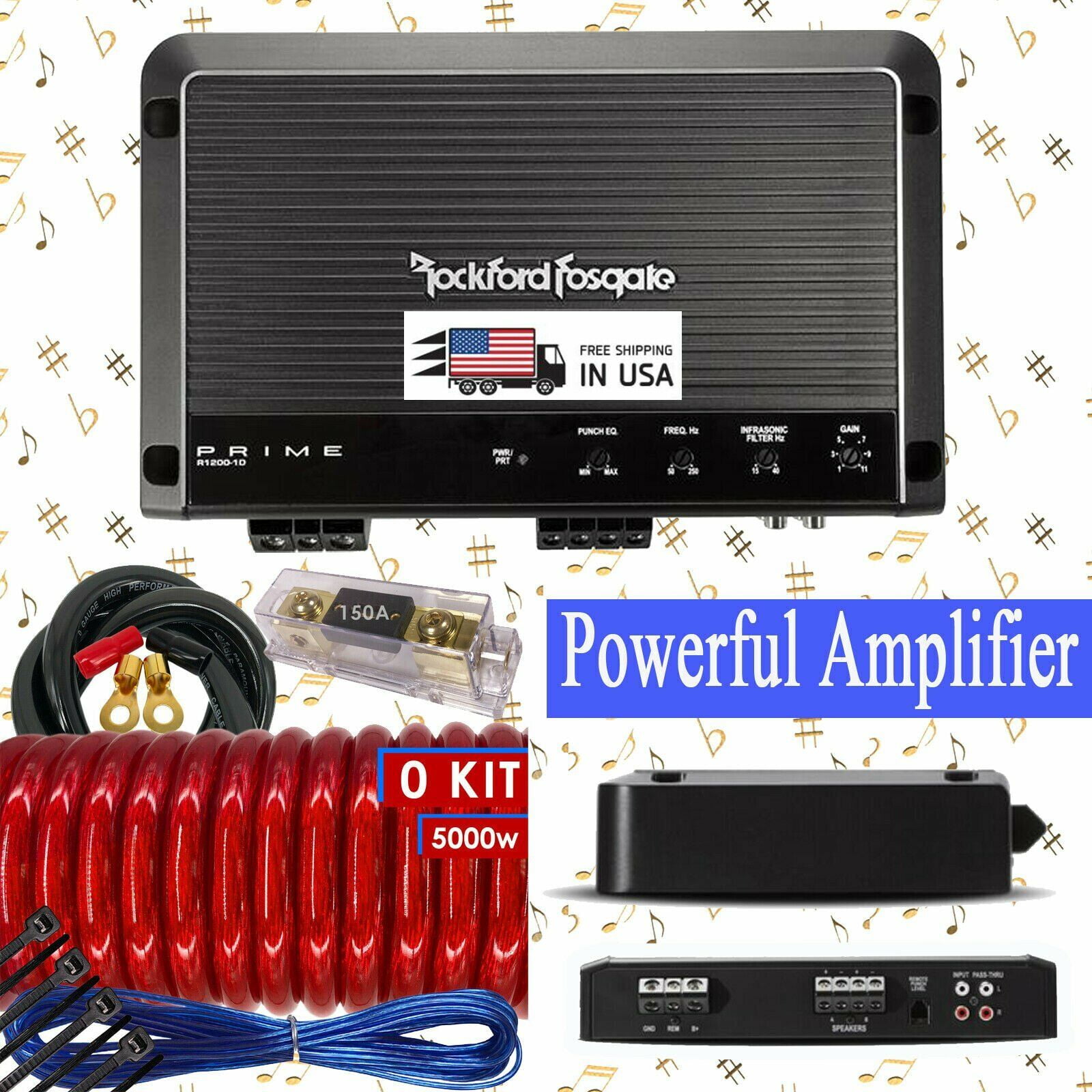 ROCKFORD FOSGATE PRIME R12001D 1200 WATTS MONOBLOCK AMP + 0 GAUGE