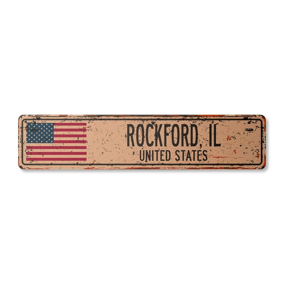 ROCKFORD IL UNITED STATES Vintage Plastic Street Sign American flag city country gift | Indoor/Outdoor | 24" Wide