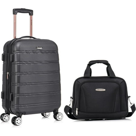 Rockland Melbourne Hardside Expandable Spinner Wheel Luggage, Carry-On 20-Inch and Tote 14-Inch, Black