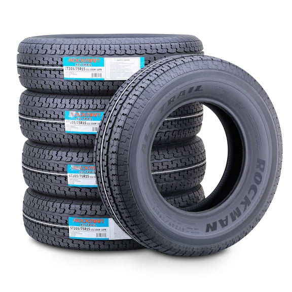 ROCKMAN Heavy Duty Trailer Tire ST205/75R15 10-Ply Load Range E 111M 2400lbs Steel Belted Radial 11172, Set5