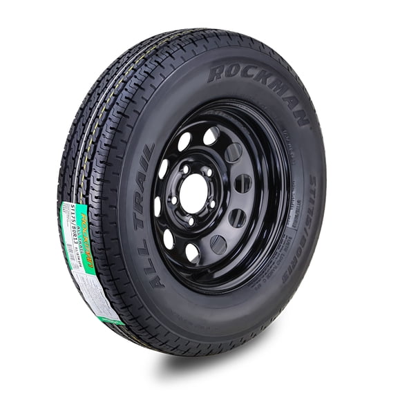 ROCKMAN Trailer Tire Wheel Assembly ST175/80R13 6-Ply C 91M 5 Lug on 4.5" PCD Black Mod Rim