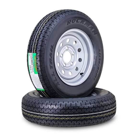 ROCKMAN Trailer Tire Wheel Assembly ST175/80R13 6-Ply C 91M 5 Lug on 4.5" PCD Silver Mod Rim ,SET 2