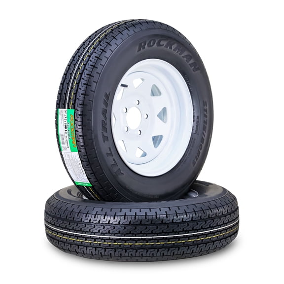 ROCKMAN Trailer Tire Wheel Assembly ST175/80R13 6-Ply C 91M 5 Lug on 4.5" PCD White Spoke Rim ,SET 2