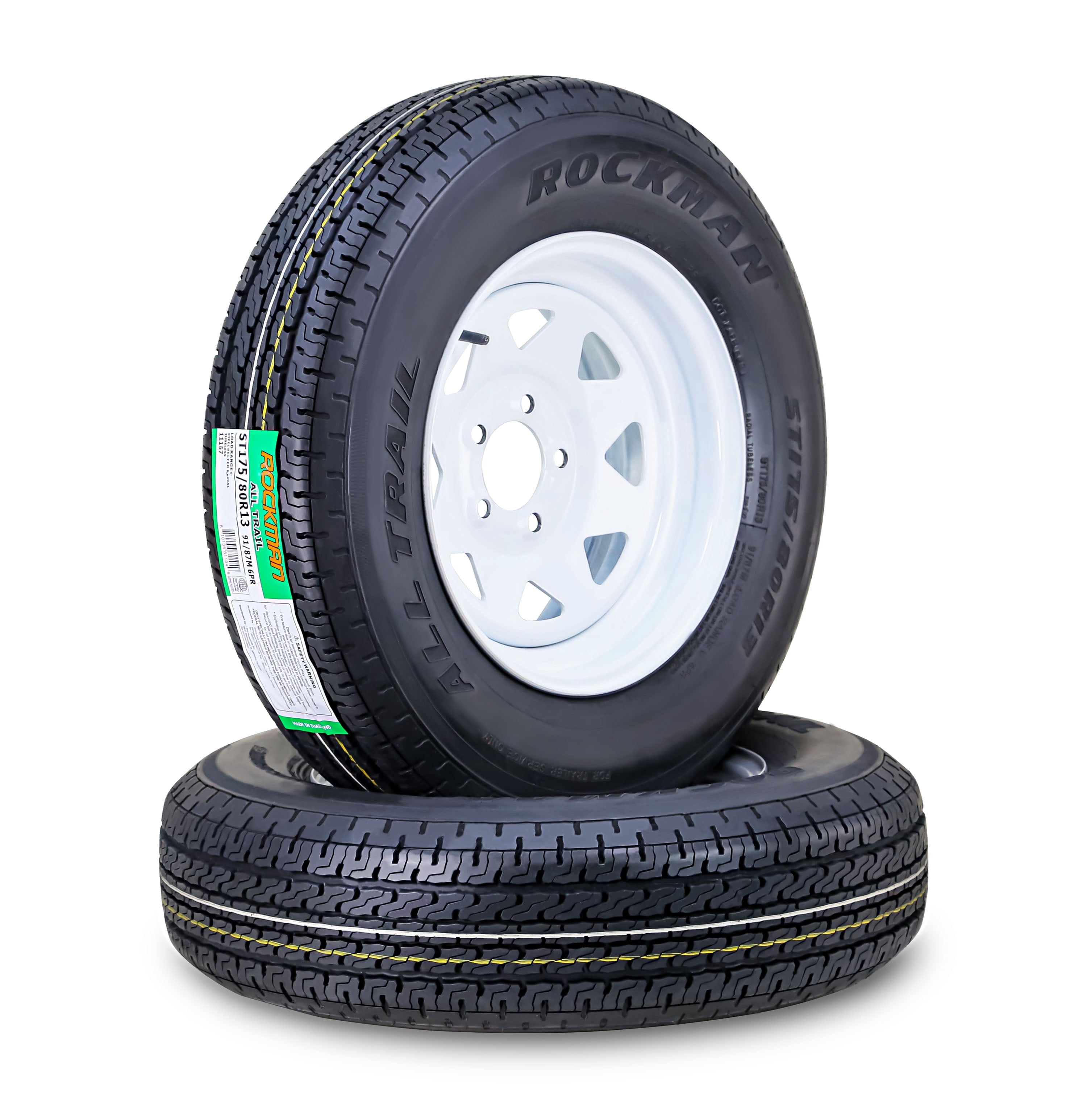 175/80r13 Trailer Tire 2 Rockman Trailer Tire Assembly ST175/80R13 6-Ply Silver St175/80r13 Tire Only