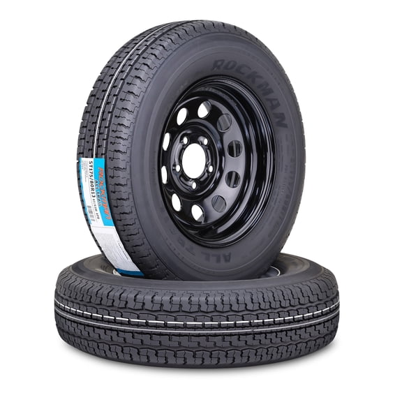 ROCKMAN Trailer Tire Wheel Assembly ST175/80R13 8-Ply D 97M 5 Lug on 4.5" PCD Black Mod Rim ,SET 2