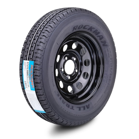 ROCKMAN Trailer Tire Wheel Assembly ST175/80R13 8-Ply D 97M 5 Lug on 4.5" PCD Black Mod Rim