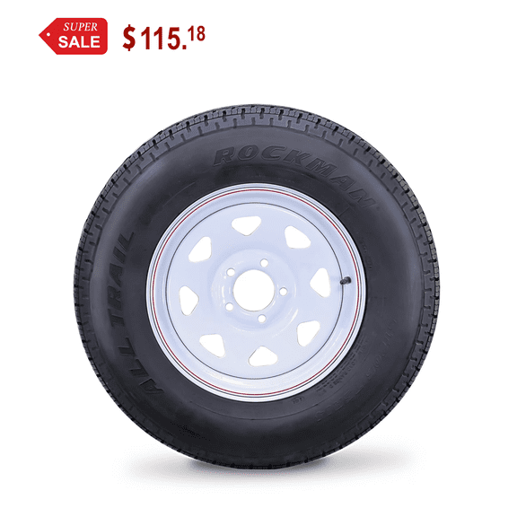 ROCKMAN Trailer Tire Wheel Assembly ST205/75R14 8-Ply D 105M 5 Lug on 4.5" PCD White Spoke Rim