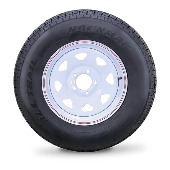 ROCKMAN Trailer Tire Wheel Assembly ST205/75R14 8-Ply D 105M 5 Lug on 4.5" PCD White Spoke Rim