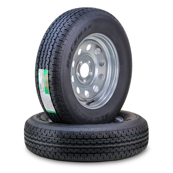 ROCKMAN Trailer Tire Wheel Assembly ST205/75R15 8-Ply D 107M 5 Lug on 4.5" PCD Galvanized Mod Rim ,SET 2