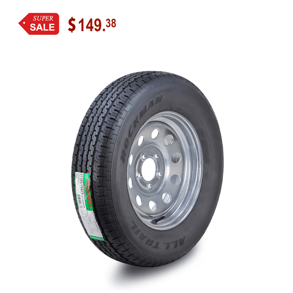 ROCKMAN Trailer Tire Wheel Assembly ST205/75R15 8-Ply D 107M 5 Lug on 4.5" PCD Galvanized Mod Rim