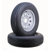 ROCKMAN Trailer Tire Wheel Assembly ST205/75R15 8-Ply D 107M 5 Lug on 4.5 PCD Silver Mod Rim,SET 2