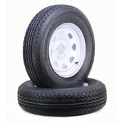 ROCKMAN Trailer Tire Wheel Assembly ST205/75R15 8-Ply D 107M 5 Lug on 4.5 PCD White Spoke Rim,SET 2