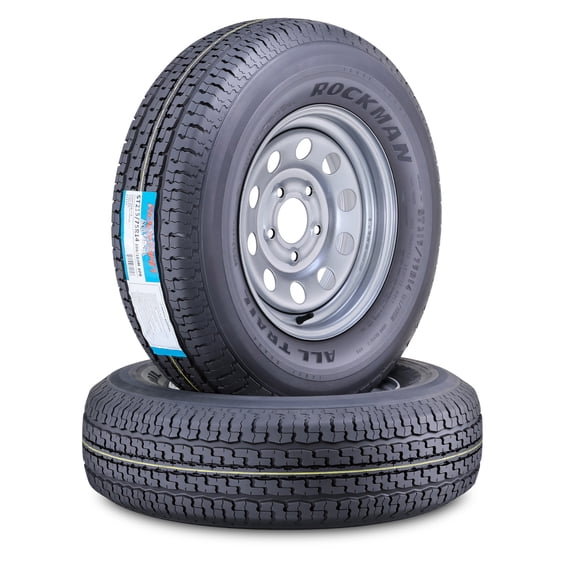 ROCKMAN Trailer Tire Wheel Assembly ST215/75R14 8-Ply D 108M 5 Lug on 4.5" PCD Silver Mod Rim ,SET 2