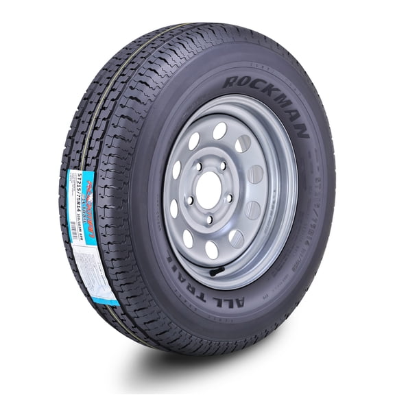 ROCKMAN Trailer Tire Wheel Assembly ST215/75R14 8-Ply D 108M 5 Lug on 4.5" PCD Silver Mod Rim