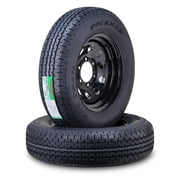 ROCKMAN Trailer Tire Wheel Assembly ST225/75R15 10-Ply E 117M 6 Lug on 5.5" PCD Black Mod Rim ,SET 2