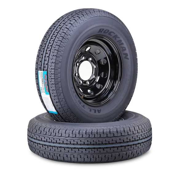 ROCKMAN Trailer Tire Wheel Assembly ST235/80R16 10-Ply E 124M 8 Lug on 6.5" PCD Black Mod Rim ,SET 2