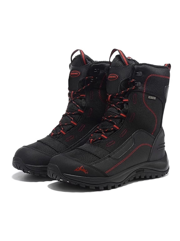 Men's Winter Snow Boots, Warm Mid Calf Waterproof Durable Boot,Non-Slip Thermal-Insulated Climbing Black Shoes for Hiking & Ice Fishing & Snow Trekking & Outdoor Work
