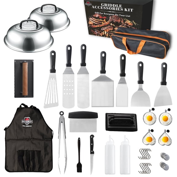ROCKRAY 36PCS Griddle Accessories Kit for Blackstone,Grill Spatula Set with Bacon Meat Press, Basting Cover, Scraper for Flat Top Outdoor BBQ Cooking