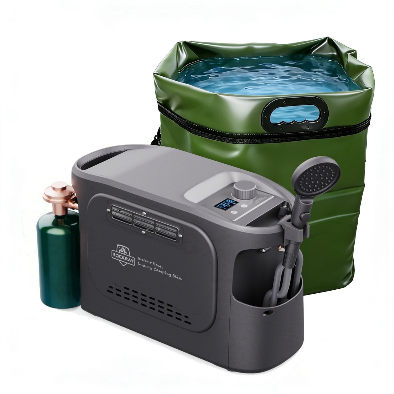 ROCKRAY Portable Propane Water Heater for Camping,Instant Hot Water Heater with 5200mAh Battery,Max 180 Mins Runtime, Outdoor Shower for RV, Cleaning & Pet Washing