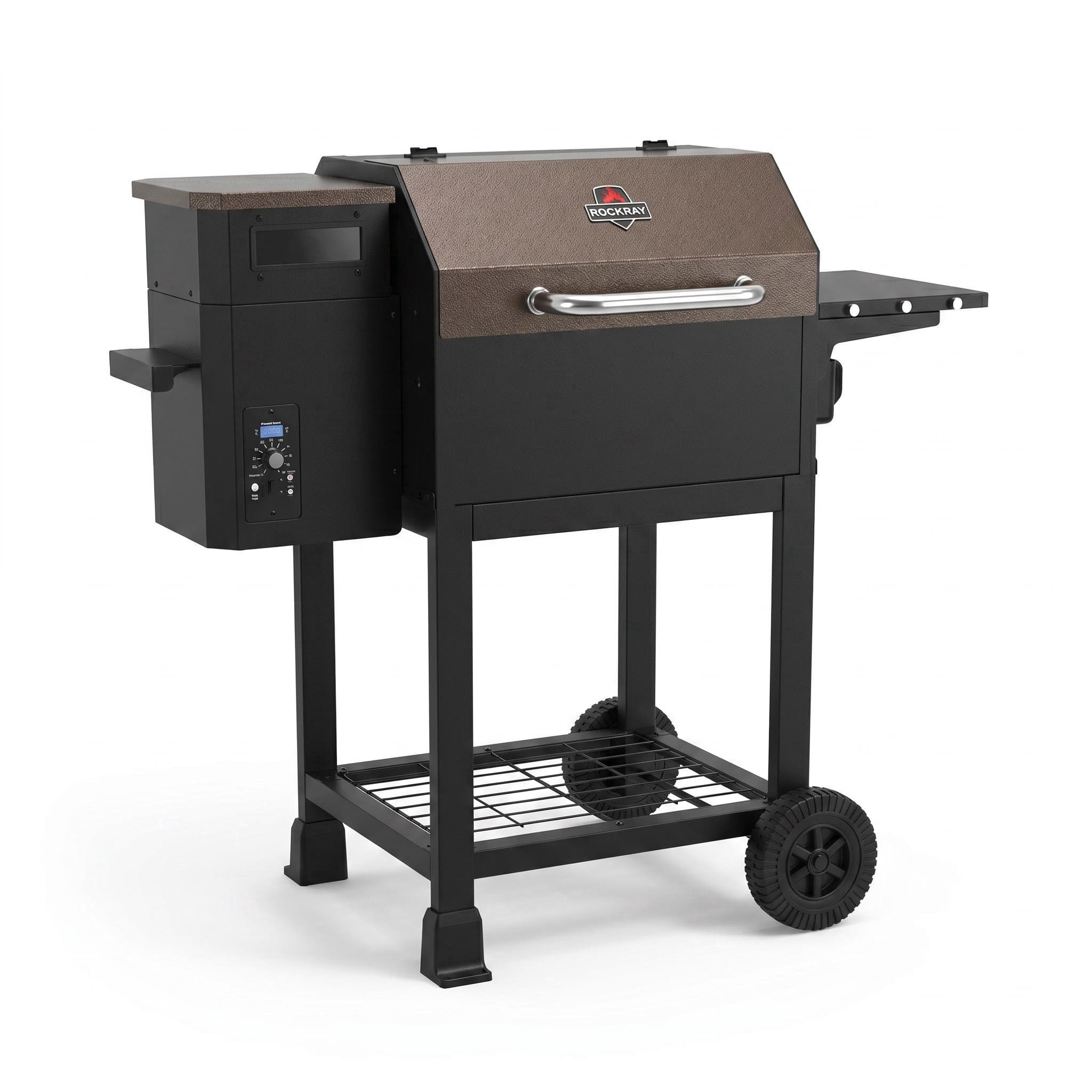 ROCKRAY Wood Pellet Grill and Smoker, 8-in-1 BBQ Grill with PID Temperature Control, Side Shelf, 465 Sq. In.