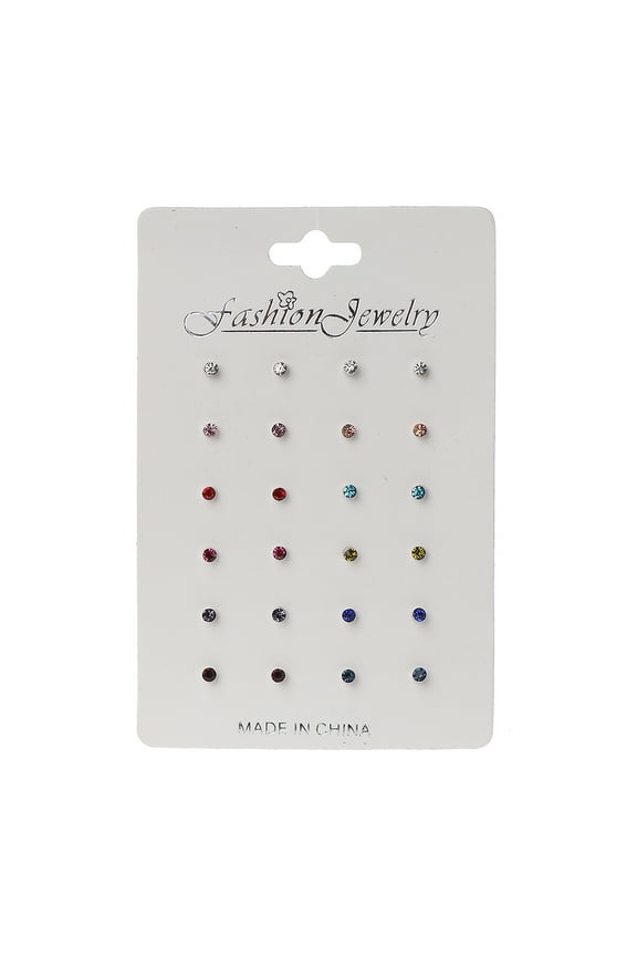 12 Pairs Colorful Cubic Zircon Stud Earrings Rainbow Birthstone Crystal Earrings