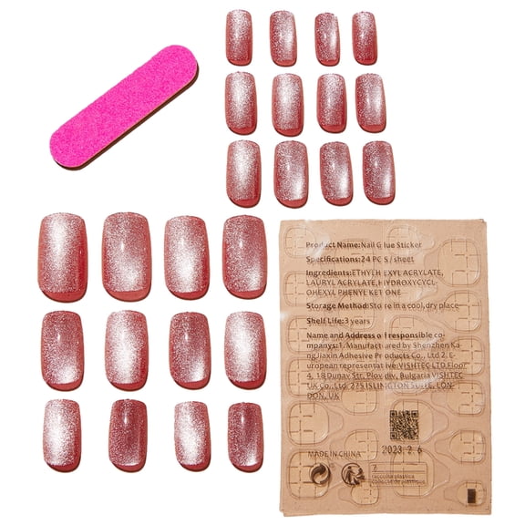 ROCKROK 24 Pcs/Box Pink False Nails Cat Eye Press on Nails Medium Square Stick on Nails