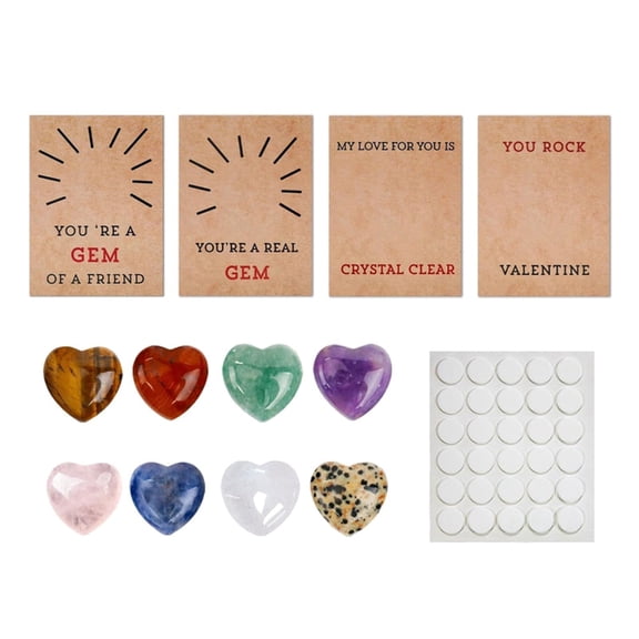 ROCKROK 24pack Valentines Heart Shape Crystal Stone with Cards Valentine Exchange Gift