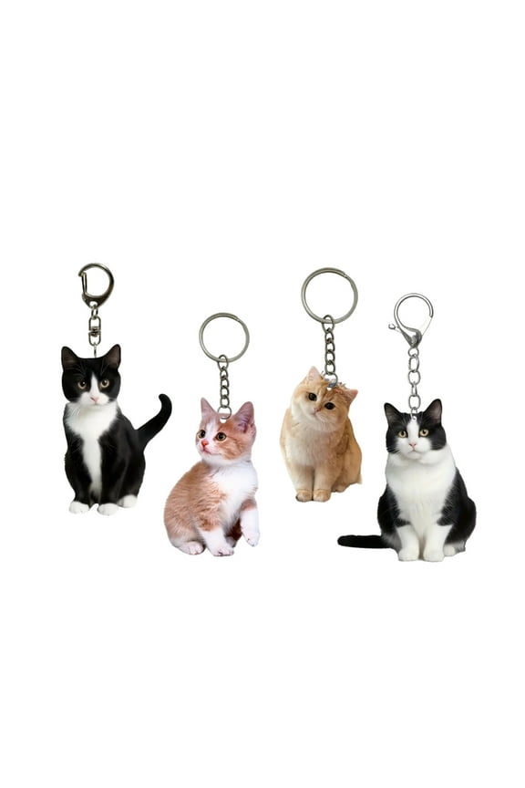 4Piece Set Cute Cat Keychains Unique Key Holder Fashion Keychain