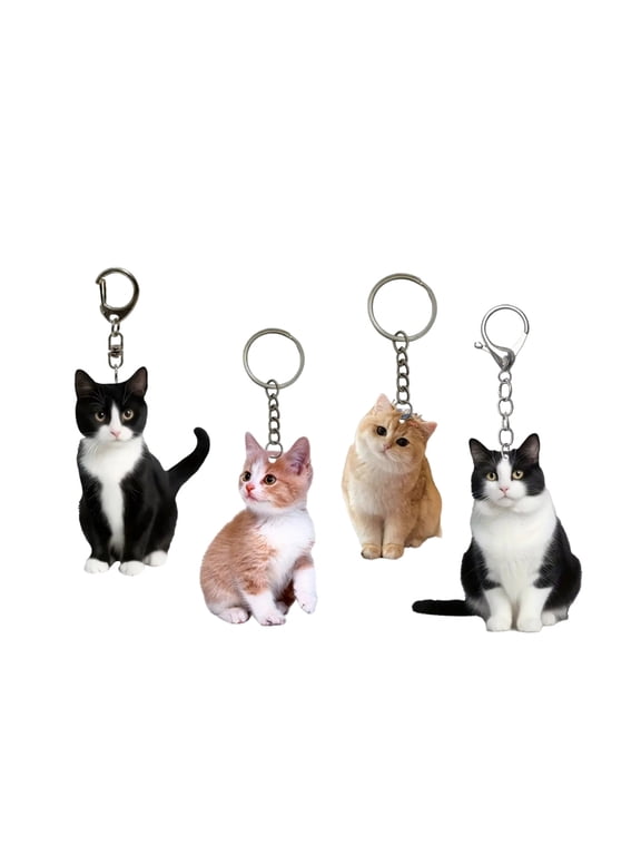 4Piece Set Cute Cat Keychains Unique Key Holder Fashion Keychain