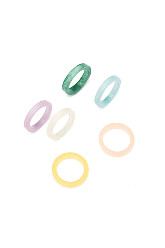 6Pcs Resin Cute Rings Set Colorful Rings Transparent Stacking Rings Aesthetic
