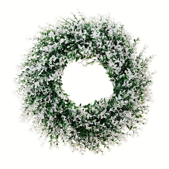 ROCKROK Artificial White Green Leaf Wreath for Front Door Farmhouses Wedding Holiday Decorations, Fake Leaf Wreath Spring Wreath