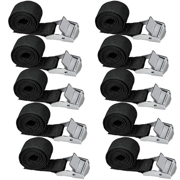 ROCKROK Black Lashing Straps Tie-down Straps with Zinc Alloy Cam Buckle PP Ribbon