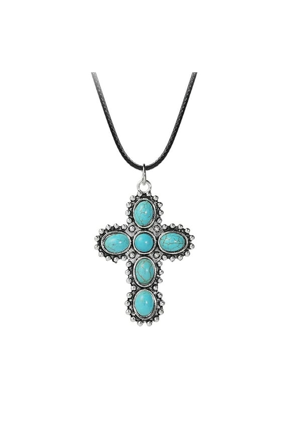 Fashion Cross Pendant Necklace Gothic Vintage Aesthetic Turquoise Necklace