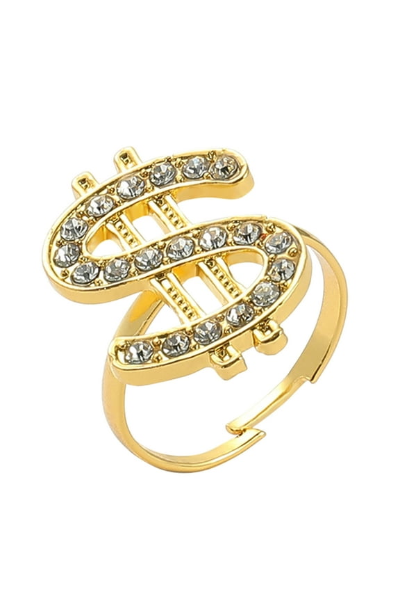 Fashion Dollar Ring Money Symbol Ring Adjustable Open Ring Statement Jewelry