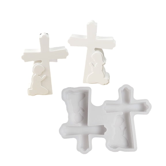 ROCKROK Flexible Silicone Mold Prayer Boy and Girl Crosses Figurine Models Candle Mould