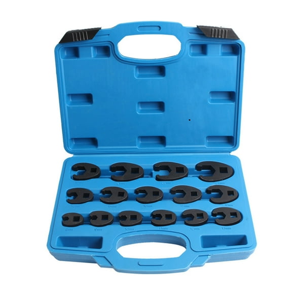 ROCKROK Metric Crowfoot Nut Wrench Set 15Pieces, 8-24mm Open End Spanners for Mechanics