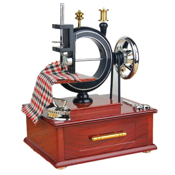 ROCKROK Mini Sewing Machine Model Music Boxes Ornaments Groceries Retro Wood Music